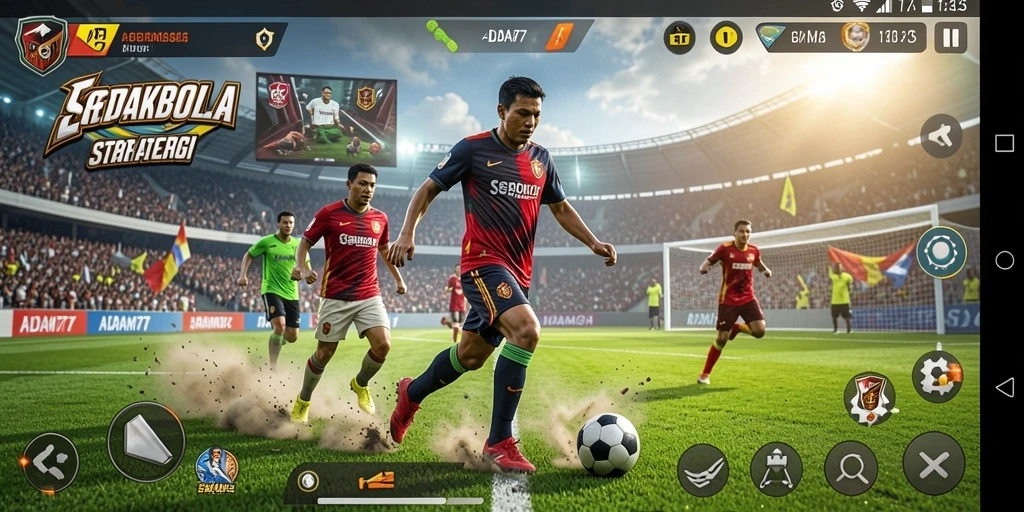 Tampilan menarik gameplay ADAM77 dengan aksi sepak bola yang mendebarkan.