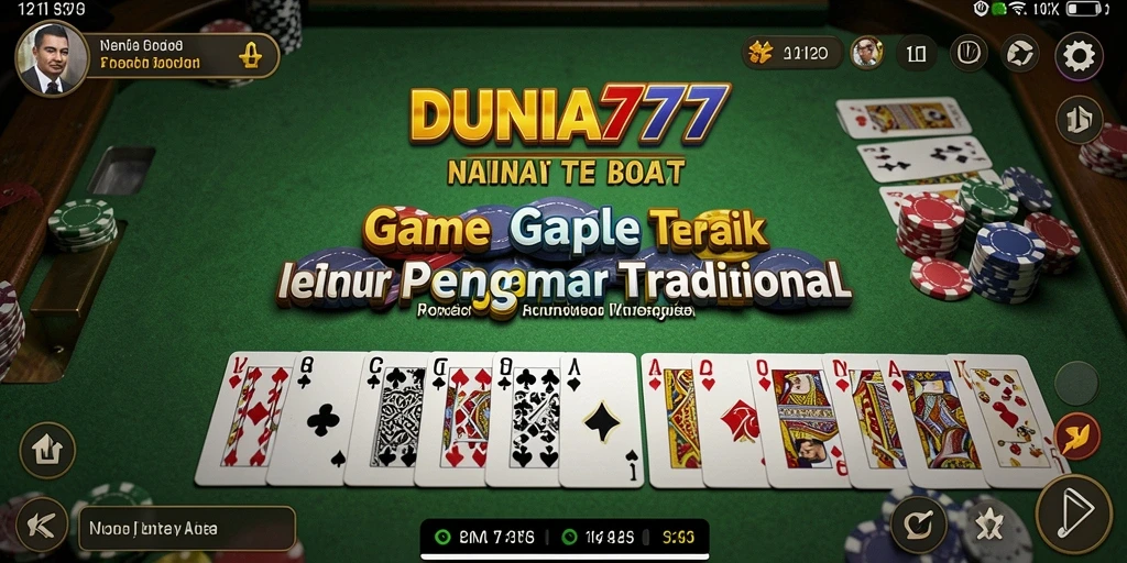 Menampilkan gameplay DUNIA777 yang seru dalam permainan Gaple.