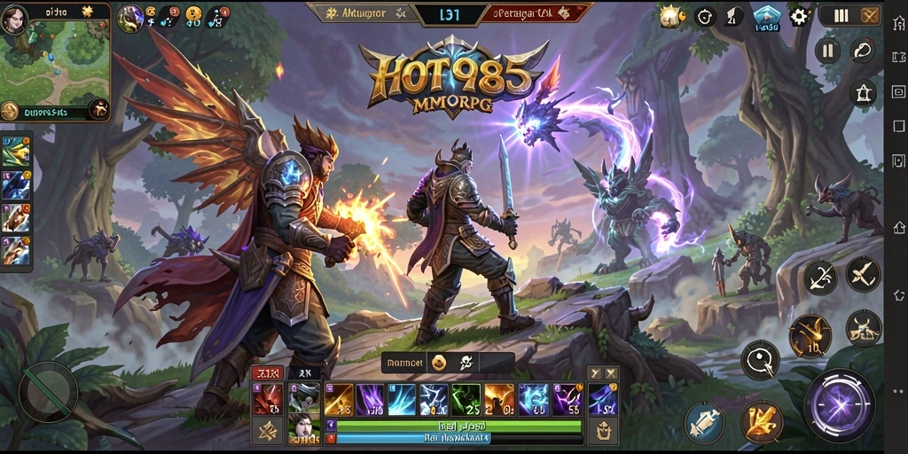 Gameplay HOT985 menampilkan pertarungan epik dan eksplorasi mendalam.