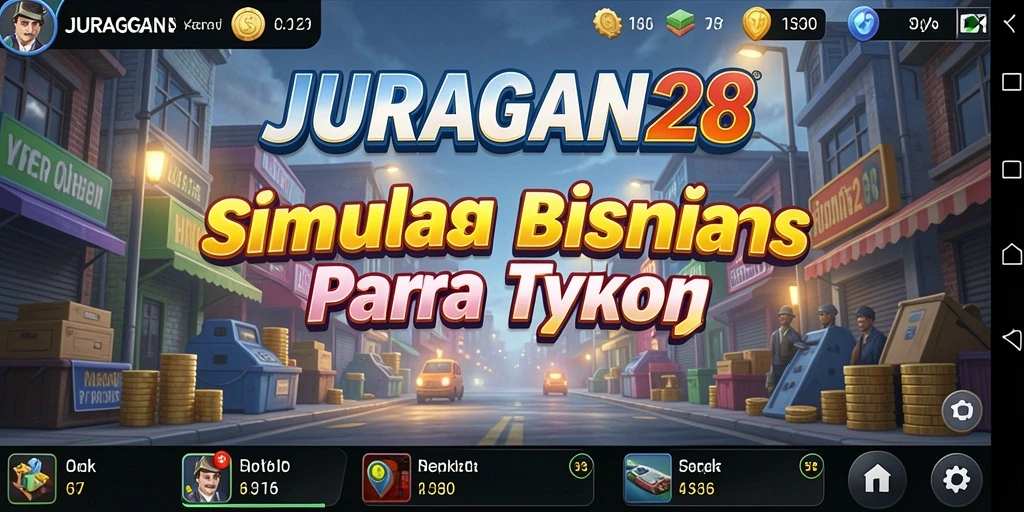 Screenshot utama JURAGAN28 menampilkan gameplay seru dan strategi bisnis.
