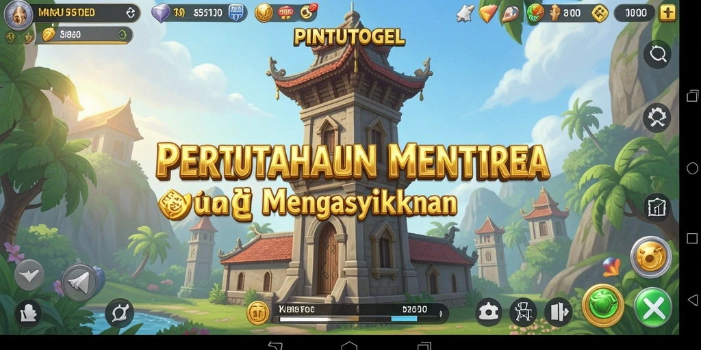 Tampilan gameplay PINTUTOGEL dengan menara pertahanan beraksi.