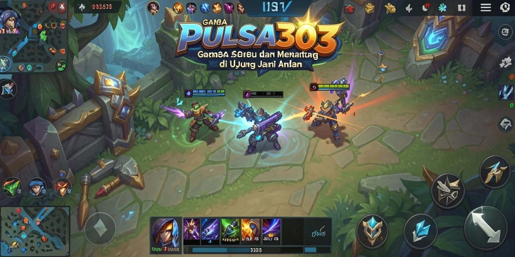 Tampilan gameplay seru di PULSA303 dengan pertarungan epik antar karakter MOBA.