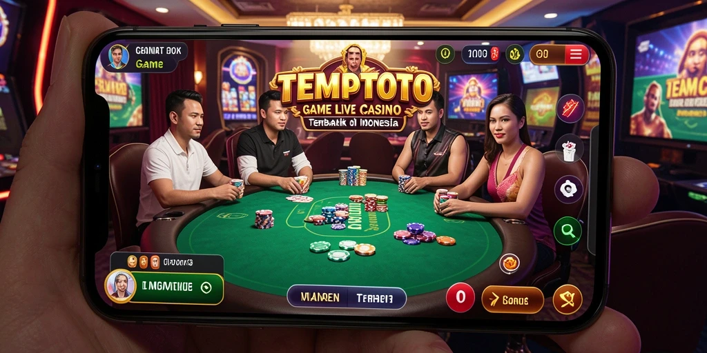 Screenshot gameplay TEMPOTOTO yang menunjukkan dealer dan meja permainan Live Casino.