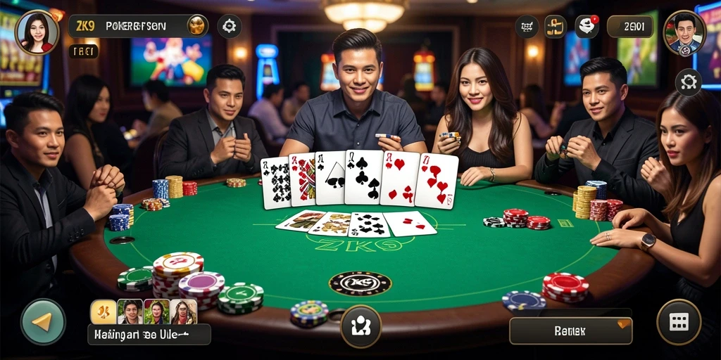 Tampilan gameplay seru dalam aplikasi poker ZK9.